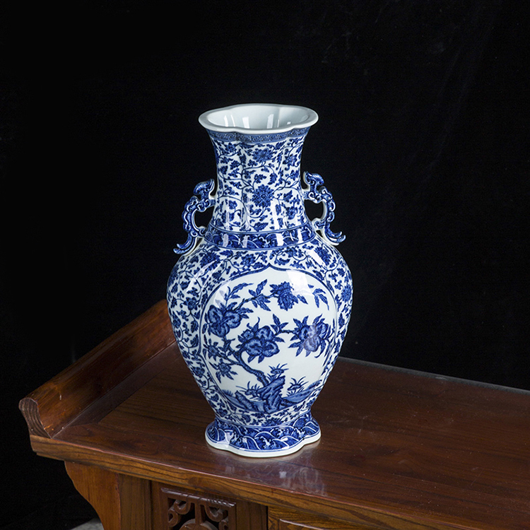 12800元 景德镇柴窑陶瓷器花瓶仿古摆件客厅元青花瓷仿古中式家居博古架装